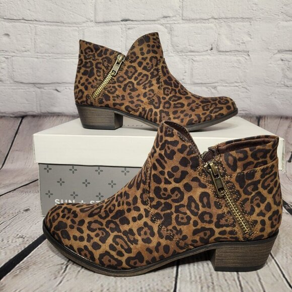 Sun + Stone Abby Double Zip Booties- Leopard - Picture 1 of 8